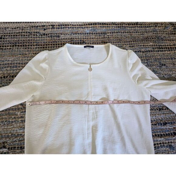 Tommy Hilfiger XL White Textured Drawstring Shirt Top Gold Zip Up Logo - Picture 7 of 8
